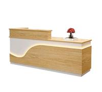 JQslycdmv Banque d'accueil Moderne avec tiroirs de sécurité, étagère for Clavier l, for Bureaux, cabinets, Halls d'entrée et commerces de détail(Wood-Left,150cm)