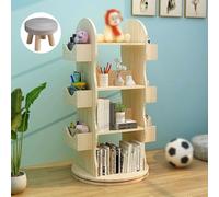 JQslycdmv Bibliothèque Pivotante À 360° en Bois Massif pour Enfants, Coins Arrondis, Châssis De Grand Diamètre, Idéale pour Ranger Les Livres D'images des Écoliers, pour Le Salon(A)