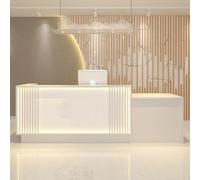 JQslycdmv Comptoir de Réception LED, Tiroirs Verrouillables, No Installation Required- Meuble pour Hôtel et Boutique(Bianco,220cm)