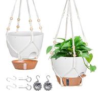 JQSTY Lot de 2 pots de fleurs suspendus à arrosage automatique de 25,4 cm - Pots d'intérieur/extérieur avec fenêtre d'eau, trous de drainage et 2 crochets - Résistant aux UV pour éviter la pourriture