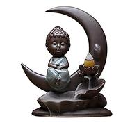 JQTOP Brûleur d'encens à refoulement en forme de lune, brûleur d'encens en cascade, porte-encens pour bâtons, brûleurs d'encens, décoration de bébé Bouddha pour le yoga et la méditation