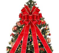 JQTOP Grand nœud en velours rouge avec longs serpentins, bord métallique pour couronne, porte, fête, festival, décoration de Noël - 122 x 33 cm