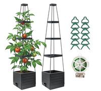 JQTOP Lot de 2 jardinières surélevées avec treillis, 147,3 cm avec treillis pour plantes grimpantes, légumes, fleurs de vigne, cage à tomates à arrosage automatique pour jardin, terrasse, extérieur et