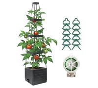 JQTOP Lot de 2 jardinières surélevées avec treillis, 147,3 cm avec treillis pour plantes grimpantes, légumes, fleurs de vigne, cage à tomates à arrosage automatique pour jardin, terrasse, extérieur et