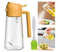 JQUAL Pulverisateur Huile et Distributeur Huile en Verre 2 en 1, 2 in 1 Glass Oil Sprayer & Dispenser, 470ml Vaporisateur Huile Cuisson, Spray Huile d'olive, Bouteille Distributeur Huile (Jaune)