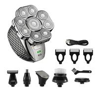 JQUAL Rasoir électrique pour homme, rasoir électrique 6 en 1 pour homme, tête chauve, 9 lames, têtes flottantes, barbe, nez, oreille, tondeuse à cheveux, tondeuse pour le visage, rasoir rechargeable