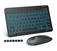 JQVDE Clavier Bluetooth rétroéclairé RVB (hébreu, Russe, Espagnol, Portugais, coréen) Compatible avec iOS, Android, Windows, iPad, Samsung, Tablette, Ordinateur Portable(French Set)