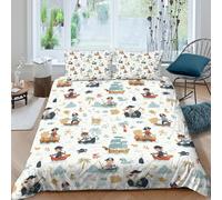 JQZRXKPNHB Housse de Couette Imprimée 3D Pirate Microfibre Décor Chambre Enfant Parure de Lit Respirante et Douce Single（135x200cm）