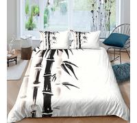 JQZXKNHPRS Bamboo Brushstroke Housse de Couette Microfibre Hypoallergique 3 Pièces 3D Effet Confortable Asian Ink Peinture Parure de Lit avec Fermeture Éclair Ultra Douce for Ado Double（200x200cm）