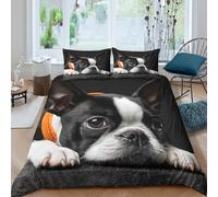 JQZXKNHPRS Boston Terrier Linge de Lit Microfibre résistante 3 Pièces 3D Effet Douce Cute Pet Portrait Housse de Couette avec Fermeture Éclair Confortable for Chambre Adulte Double（200x200cm）