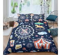 JQZXKNHPRS Carnival Illustrations Ensemble De Literie résistante 3 Pièces 3D Effet Douce Fun Fair Doodle Housse de Couette avec Fermeture Éclair Confortable for Chambre de Adolescents King（220x240cm）