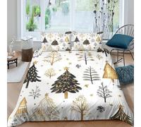 JQZXKNHPRS Christmas Trees Ensemble De Literie 3D Effet Microfibre 3 Pièces Hypoallergique Noir Or Style Housse de Couette avec Taie d'oreiller Ultra Douce for Chambre Adulte Double（200x200cm）