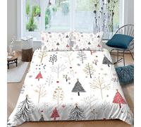JQZXKNHPRS Christmas Trees Ensemble De Literie Microfibre 3 pièces Imprimé en 3D Hypoallergique Hiver Festive Motif Linge de Lit avec Fermeture Éclair Douce for Chambre Adulte King（220x240cm）