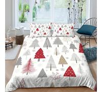 JQZXKNHPRS Christmas Trees Housse de Couette 3 pièces Imprimé en 3D Confortable Hand Drawn Festive Style Linge de Lit avec 2 Taies d'oreiller Super Douce for Adulte Enfants Filles Double（200x200cm）