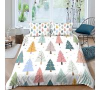 JQZXKNHPRS Christmas Trees Linge de Lit Ultra Douce Microfibre Hypoallergique 3 Pièces Pastel Hiver Design Ensemble De Literie avec 2 x Taies d'oreiller Confortable for Chambre Adulte King（220x240cm）