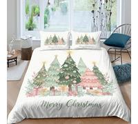 JQZXKNHPRS Christmas Trees Linge de Lit Ultra Douce Microfibre Hypoallergique 3 Pièces Watercolor Festive Ensemble De Literie avec 2 x Taies d'oreiller Confortable for Chambre Adulte King（220x240cm）