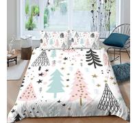 JQZXKNHPRS Christmas Trees Parure de Lit Léger Microfibre résistante 3 Pièces 3D Effet Hand Drawn Festive Housse de Couette avec 2 Taies d'oreiller Hypoallergique for Adulte Double（200x200cm）