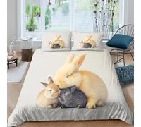 JQZXKNHPRS Cute Bunny Trio Parure de Lit 3 pièces Imprimé en 3D Confortable Soft Pastel Pet scène Linge de Lit avec 2 Taies d'oreiller Super Douce for Enfants Garçons Filles Super King（260x220cm）