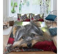 JQZXKNHPRS Cute Yorkshire Terrier Parure de Lit Microfibre résistante 3 pièces 3D Imprimée Léger Pet Friendly Housse de Couette avec Taie d'oreiller Entretien Facile for Ado King（220x240cm）