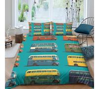 JQZXKNHPRS Double Decker Bus Housse de Couette Microfibre Hypoallergique 3 pièces 3D Imprimée Résistante Vintage Transport Ensemble De Literie avec 2 Taies d'oreiller Léger for Enfant King（220x240cm）