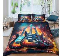 JQZXKNHPRS Electric Guitars Housse de Couette Résistante Microfibre résistante 3 Pièces 3D Effet Rock Music Style Linge de Lit avec Taie d'oreiller Hypoallergique for Filles Ado Super King（260x220cm）
