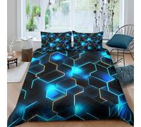 JQZXKNHPRS Hexagon Lights Ensemble De Literie résistante 3 Pièces 3D Effet Léger Digital Tech Background Linge de Lit avec Taie d'oreiller Facile d'entretien for Décoration de Chambre King（220x240cm）
