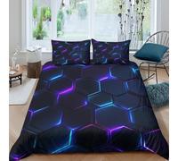 JQZXKNHPRS Hexagon Lights Parure de Lit 3 pièces 3D Effet Confortable Neon Futuristic Style Ensemble De Literie avec 2 Taies d'oreiller for Enfants Garçons Filles Single（135x200cm）