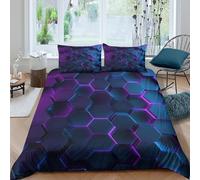 JQZXKNHPRS Hexagon Motif Ensemble De Literie Microfibre 3 pièces Imprimé en 3D Hypoallergique Neon Futuristic Design Linge de Lit avec Fermeture Éclair Douce for Chambre Adulte Single（135x200cm）