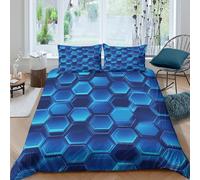 JQZXKNHPRS Hexagon Motif Linge de Lit Ultra Douce Microfibre Hypoallergique 3 Pièces Moderne Tech Design Ensemble De Literie avec 2 x Taies d'oreiller Confortable for Chambre Adulte Single（135x200cm）