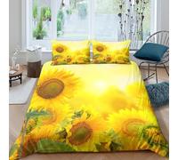 JQZXKNHPRS Sunflower Bloom Housse de Couette Douce Microfibre 3 pièces Imprimé en 3D Nature Vibrant Style Linge de Lit avec Fermeture Éclair Ultra Douce for Enfants Garçons Ado Double（200x200cm）