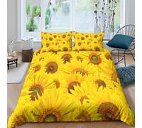 JQZXKNHPRS Sunflower Blooms Parure de Lit Microfibre Hypoallergique 3 Pièces 3D Effet Confortable Nature Vibrant Style Housse de Couette avec Fermeture Éclair Ultra Douce for Adulte Double（200x200cm）