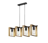 JR BRO Lámpara de techo colgante industrial de 4 luces,con marco de madera y metal negro,estilo vintage moderno,compatible con bombillas E27,para isla de cocina,comedor,salón(Couleur du bois Noir)