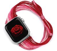 JR.DM Bracelet de montre bohème, compatible avec Apple Watch 8/SE/7/6/5/4/3/2/1 38 mm, 40 mm, 42 mm pour filles et femmes, 40 mm, cadeau de Noël, bracelets faits à la main, art hippie (lotus rouge)