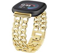JR.DM Bracelet de montre doré pour femme compatible avec Fitbit Versa 4/Versa 3/Fitbit Sense 2/Sense Bracelet en métal réglable Cowboy en acier double chaîne