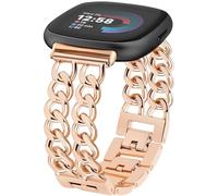 JR.DM Bracelet de montre or rose pour femme compatible avec Fitbit Versa 4/Versa 3/Fitbit Sense 2/Sense Bracelet réglable en métal cowboy double chaîne en acier