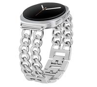 JR.DM Bracelet en métal argenté pour femme, compatible avec Samsung Galaxy Watch 8 40 mm, 44 mm/8 Classic 46 mm, double chaîne, style cowboy, bijou tendance habillé pour Galaxy Watch 8/8 Classic