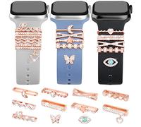 JR.DM Lot de 11 breloques de montre super brillantes avec 9 anneaux décoratifs, 2 pièces, compatibles avec les bracelets Apple Watch, accessoires coulissants en métal diamant pour iWatch séries 11, 10