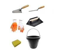 JR Kit de Construction 6 Accessoires - Seau 12L, Eponge, Truelle, Truelle à joint, Pelle, Gants, Taloche - Accessoires de Motoculture MACKITPRO