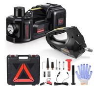 Jradse Cric Électrique Voiture 3 Tonnes avec Compresseur d'air & Clé à Choc, Levage par Bouton Unique, Cric Hydraulique Portable 12V pour Changement de Pneus et Réparation Véhicule