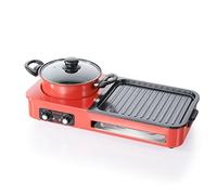 Jrameoy Machine Tout-en-Un pour rôtir et Frire Shabu Contrôle indépendant de la température Grille électrique antiadhésive pour 2 à 4 Personnes (Red)