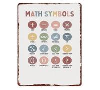 JRBJWYVV Boho Mathematical Symbols Aluminum Metal Sign Retro Classroom Decor Learning Tool for Study Room (8 X 12 in)
