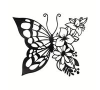 JRBNIT Décoration Murale en Métal Élégante en Forme de Papillon et De Fleurs, Grande Art Mural en Métal avec Motifs Découpés, Sculptures Murales(30cm/11.8in)