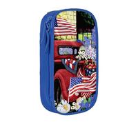 JRBWTDBW 4th of July Trousse à crayons patriotique vieux camion rouge pour étudiants, filles, garçons, grande capacité pour adultes, trousse à crayons multifonction simple et durable, bleu, Taille