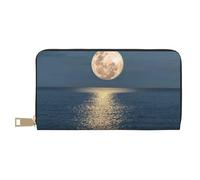 JRBWTDBW Bright Moon at Sea Long portefeuille hippie en similicuir chic et élégant pour femme moderne, grande capacité, porte-cartes et poches de rangement, sac à main durable pour voyage quotidien,