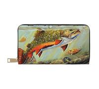 JRBWTDBW Brook Trout - Long portefeuille en similicuir pour femme moderne - Grande capacité - Porte-cartes et poches de rangement - Sac à main durable pour voyage quotidien, blanc, Taille unique