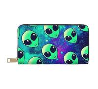 JRBWTDBW Green Aliens Long portefeuille en similicuir chic et élégant pour femme moderne, grande capacité, porte-cartes et poches de rangement, sac à main durable pour voyage quotidien, blanc, Taille