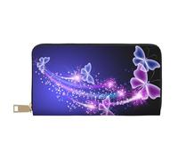 JRBWTDBW Joli portefeuille long en similicuir violet avec motif papillon pour femme moderne, grande capacité, porte-cartes et poches de rangement, sac à main durable pour voyage quotidien, blanc,
