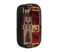 JRBWTDBW Lodge Bear Trousse à crayons multifonction pour étudiants, filles, garçons, grande capacité, trousse à crayons pour adultes, organiseur de bureau, simple et durable, Noir , Taille unique,