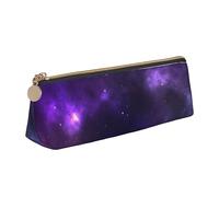 JRBWTDBW Magic Galaxy Sky Trousse à crayons fine en cuir avec poche métallique zippée pour étudiant bureau collège Violet, blanc, Taille unique, Ensemble cartable