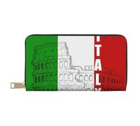 JRBWTDBW Portefeuille long en similicuir avec drapeau italien du Colisée romain pour femme moderne, grande capacité, porte-cartes et poches de rangement, sac à main durable pour voyage quotidien,